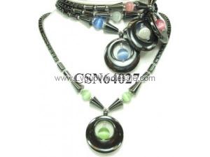 Colored Opal Beads Hematite Donut Pendant Beads Stone Chain Choker Fashion Women Necklace